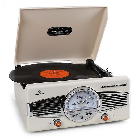 Auna MG-TT-82B gramofon, FM, 50-es évek, retró,krém