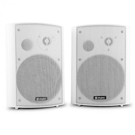 Skytec 120W, kétutas hangfalpár, rögzítő kar, fehér