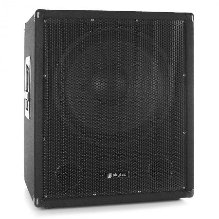 Skytec SMWBA15, aktív PA subwoofer, bi-amp, AUX, MIC