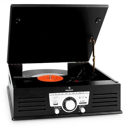 Auna 77-92B gramofon, USB, SD, AUX, FM, fekete