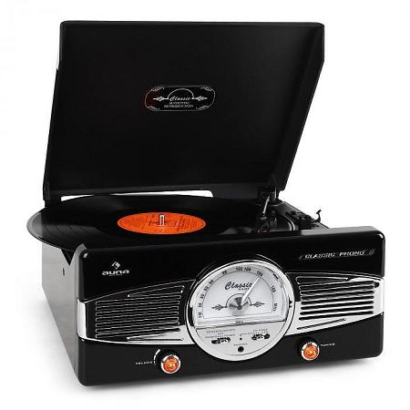 Auna MG-TT-82B gramofon, FM, 50-es évek, retró, fekete