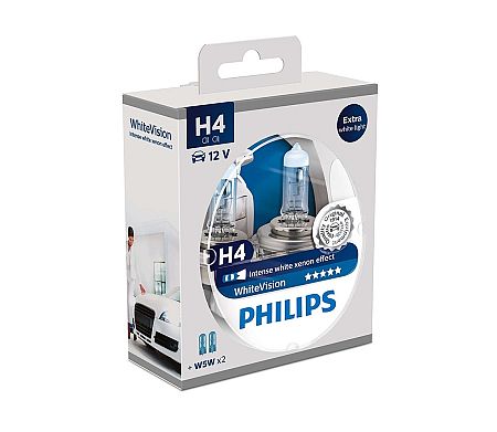 Philips Készlet 2 x autó izzó Philips WHITEVISION 12342WHVSM H4 P43t