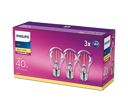 Philips KÉSZLET 3x LED Izzó VINTAGE Philips E27/4,3W/230V 2700K